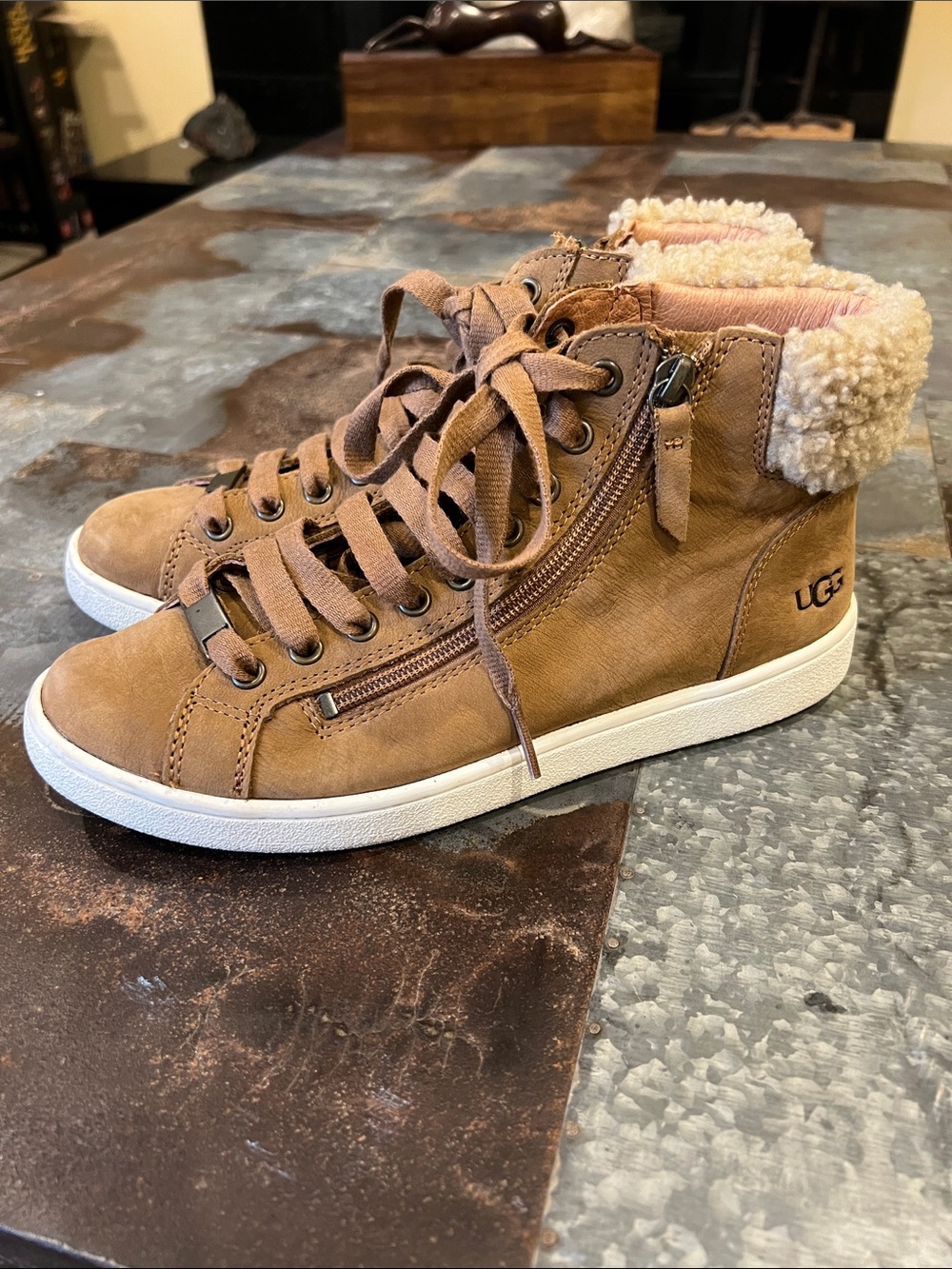 UGG Olive Leather & Shearling High Top Sneaker
